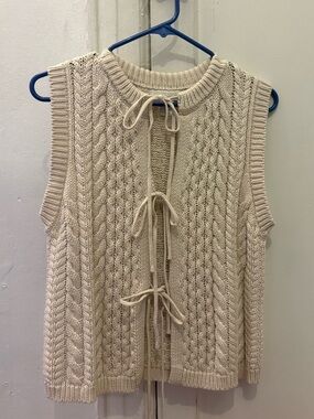 Caroline Constas Vincent Tie Front Sweater Vest - Cream